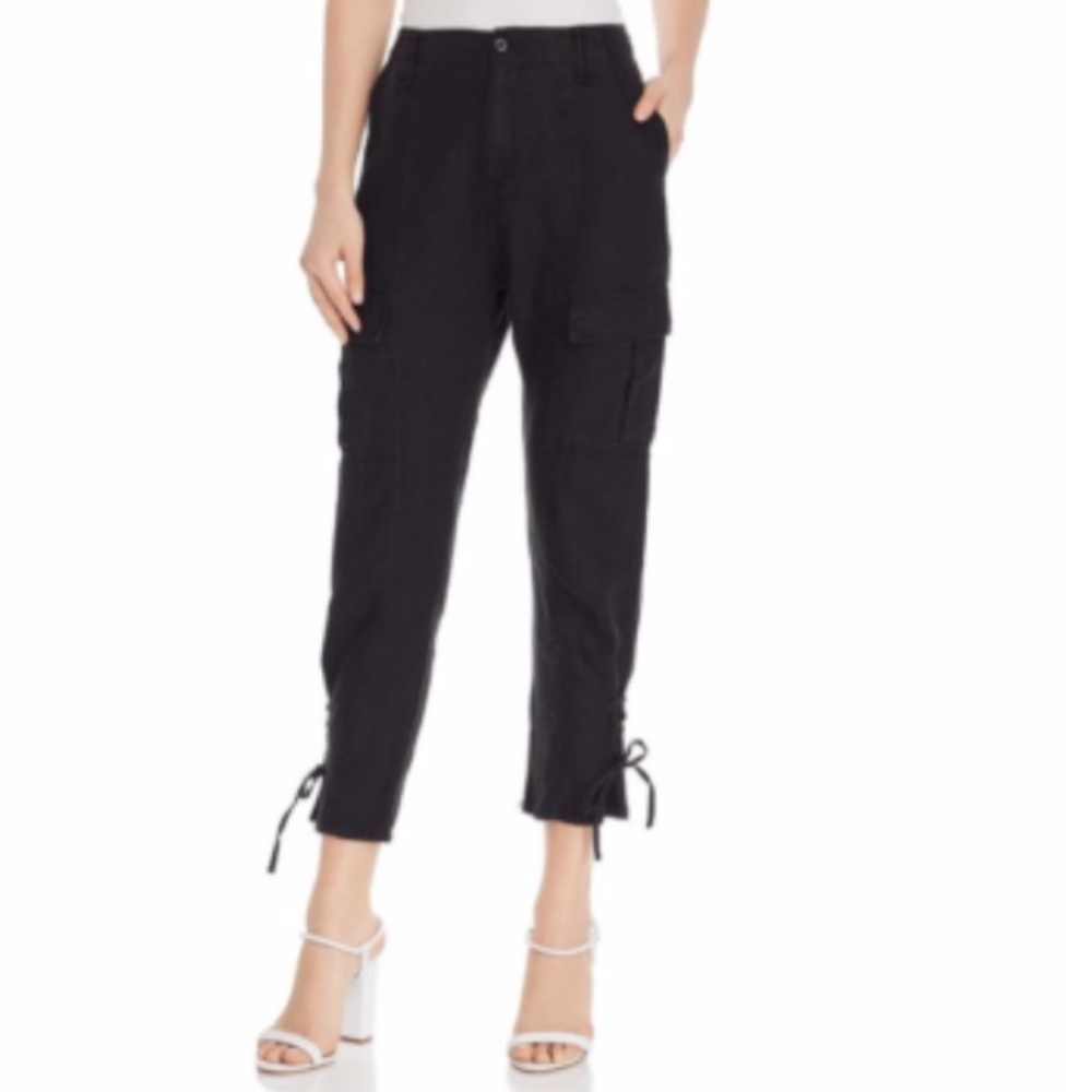 NWT Joie Telutci Lace-Up 100% Linen Cargo Pants in Black Size 2